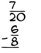 What is 7/20 - 6/8?