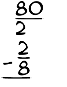 What is 80/2 - 2/8?
