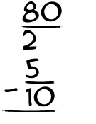 What is 80/2 - 5/10?
