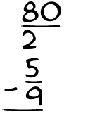 What is 80/2 - 5/9?
