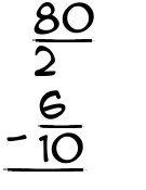 What is 80/2 - 6/10?