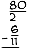 What is 80/2 - 6/11?