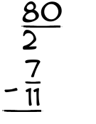 What is 80/2 - 7/11?