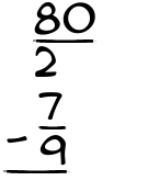 What is 80/2 - 7/9?