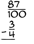 What is 87/100 - 3/4?