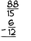 What is 88/15 - 6/12?