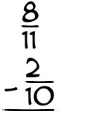 What is 8/11 - 2/10?