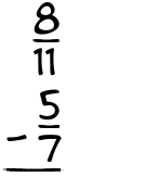 What is 8/11 - 5/7?