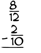 What is 8/12 - 2/10?