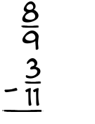 What is 8/9 - 3/11?