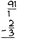 What is 91/1 - 2/3?