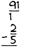 What is 91/1 - 2/5?