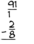 What is 91/1 - 2/8?