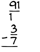 What is 91/1 - 3/7?