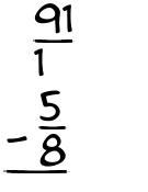 What is 91/1 - 5/8?