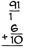 What is 91/1 + 6/10?
