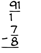 What is 91/1 - 7/8?