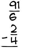 What is 91/6 - 2/4?