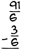 What is 91/6 - 3/6?