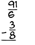 What is 91/6 - 3/8?