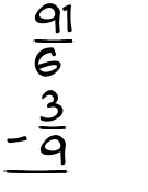 What is 91/6 - 3/9?