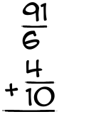 What is 91/6 + 4/10?