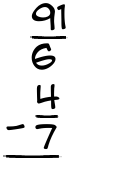 What is 91/6 - 4/7?