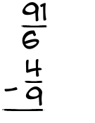 What is 91/6 - 4/9?
