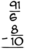 What is 91/6 - 8/10?