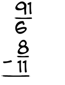 What is 91/6 - 8/11?