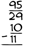 What is 95/29 - 10/11?