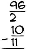 What is 96/2 - 10/11?