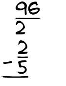 What is 96/2 - 2/5?