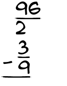 What is 96/2 - 3/9?