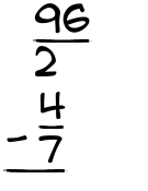 What is 96/2 - 4/7?