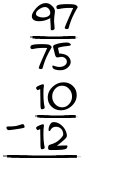 What is 97/75 - 10/12?