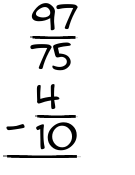 What is 97/75 - 4/10?
