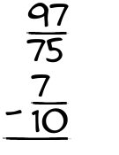 What is 97/75 - 7/10?