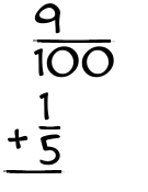What is 9/100 + 1/5?