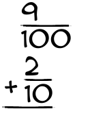 What is 9/100 + 2/10?