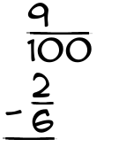 What is 9/100 - 2/6?