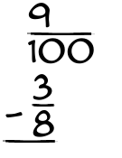What is 9/100 - 3/8?