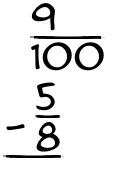 What is 9/100 - 5/8?