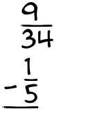 What is 9/34 - 1/5?