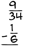 What is 9/34 - 1/6?