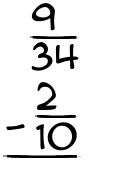 What is 9/34 - 2/10?