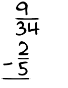 What is 9/34 - 2/5?