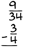What is 9/34 - 3/4?