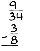 What is 9/34 - 3/8?