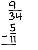 What is 9/34 - 5/11?